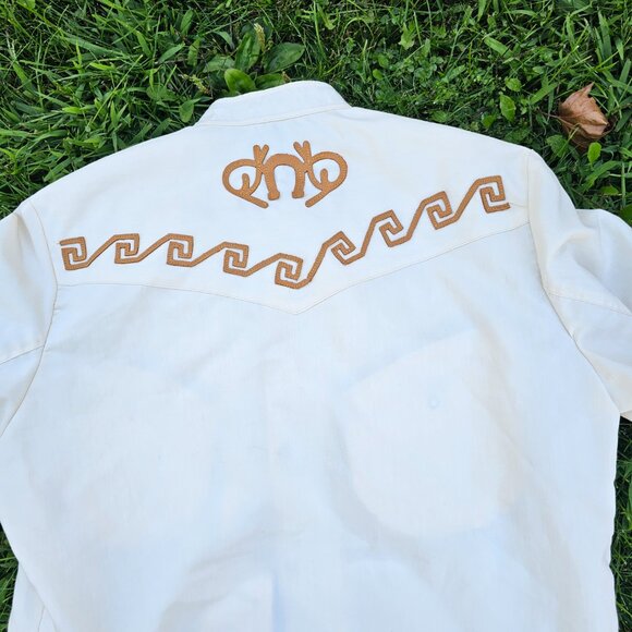 True Vintage 1970's Western  Leather Trimmed Cowboy Rodeo Button Down Shirt - Picture 5 of 8